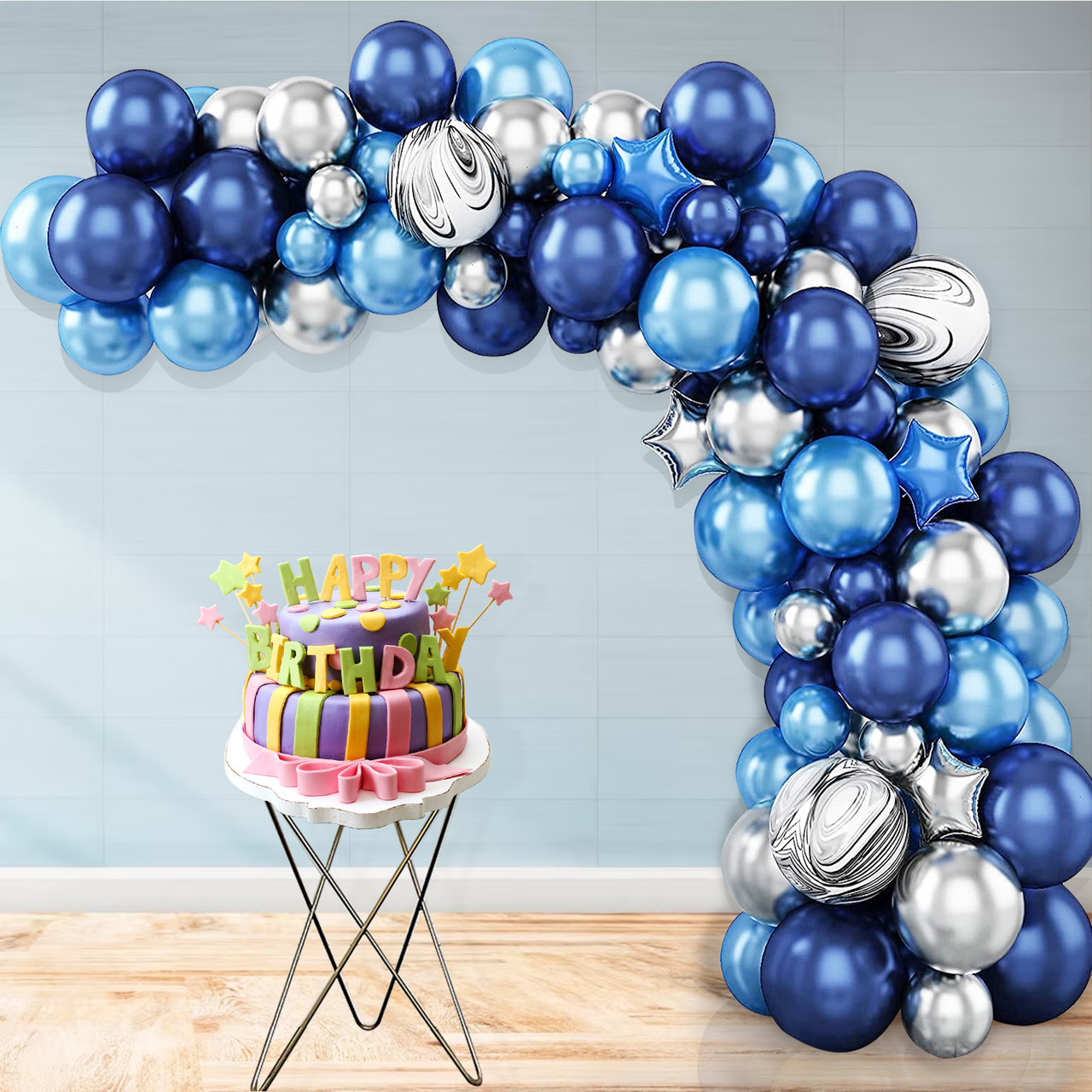 Balloon Arch Foil Curtain Balloon Ribbon Set Blue 79pcs