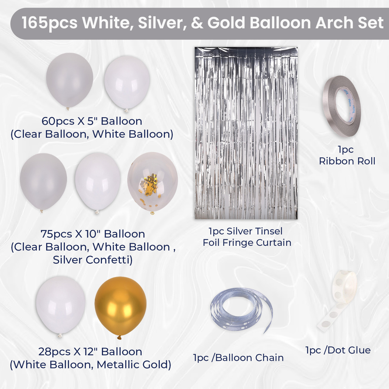 Balloon Arch Foil Curtain Balloon Ribbon Set White Gold