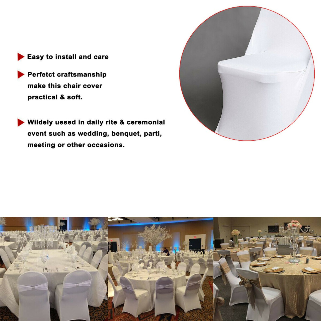 White Spandex Folding Chair Cover Wedding Party in 10/25/50/100