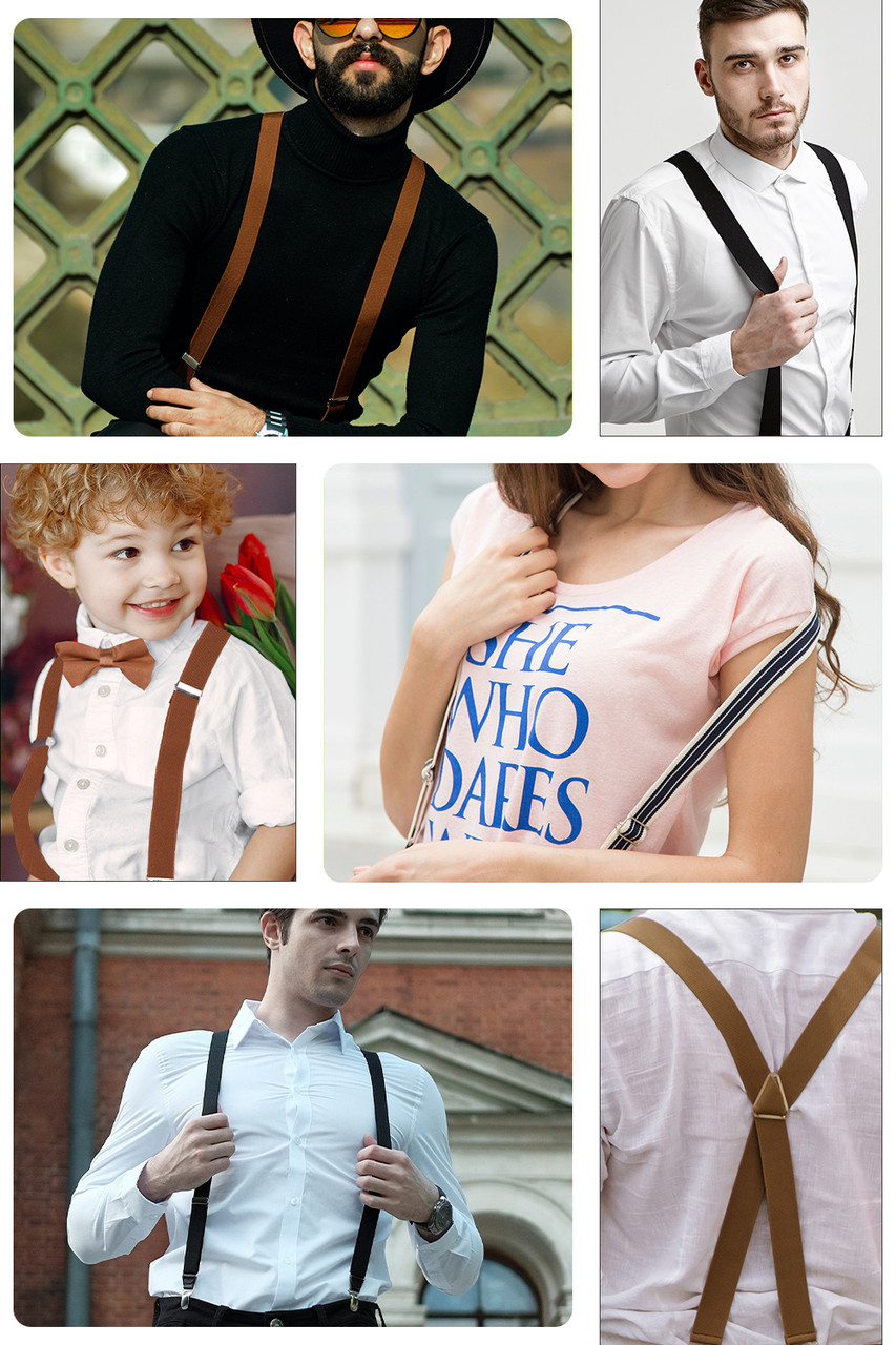 Men's Adjustable Braces x Shape Heavy Duty Clip On Suspenders for