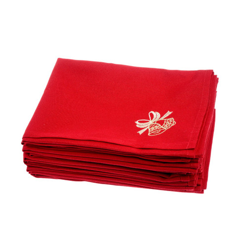 20" Spun Polyester Jingle Bell Embroided Table Napkin - Red