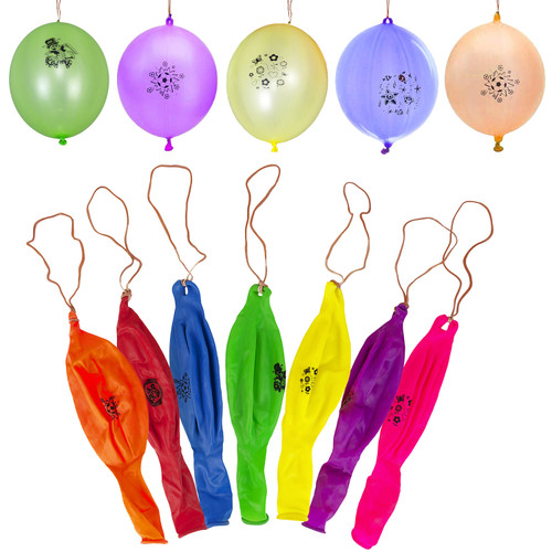 Large Printed Punch Balloons with Elastic Band - Mixed Colours (5pcs)