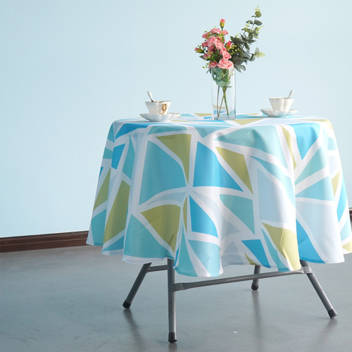 70" Round Premium Waterproof Polyester Tablecloth - Light Blue & Brown Shards