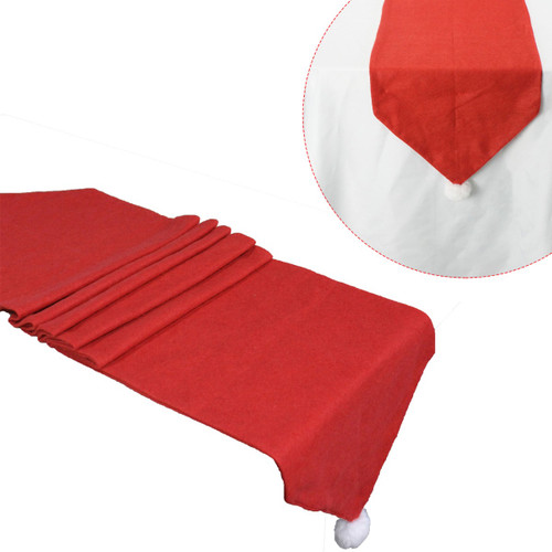 35cm x 180cm Red Felt Festive Table Runner with Snowflake Pom-Pom