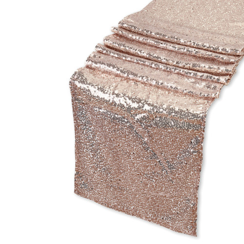 30cm x 274cm Shiny Sequin Table Runner - Nude