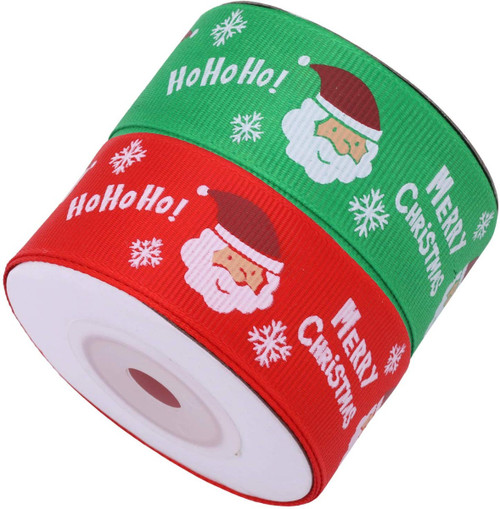 25mm Santa Claus Printed Grosgrain Ribbon, 2x 9m Rolls - Red & Green 25mm Santa Claus Printed Grosgrain Ribbon, 2x 9m Rolls - Red & Green