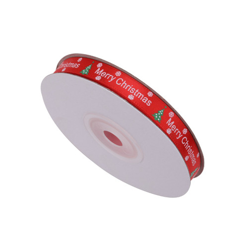 Merry Christmas & Tree Printed Grosgrain Ribbon - Red