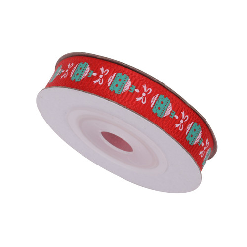 Christmas Baubles Printed Grosgrain Ribbon - Red