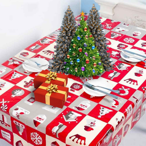 110cm x 180cm Rectangle Christmas Red & White Square Print PVC Tablecloth