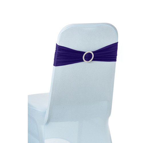 Spandex Chair Band with Round Diamante Buckle - Purple