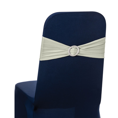 Spandex Chair Band with Round Diamante Buckle - Silver