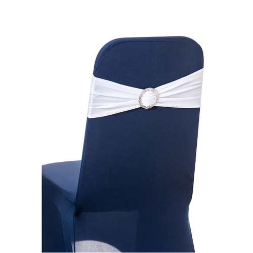 Spandex Chair Band with Round Diamante Buckle - White