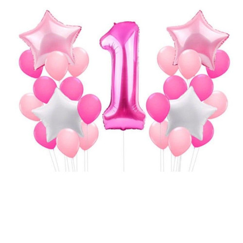 25pc 1st Birthday Foil & Latex Balloons Set - Pink