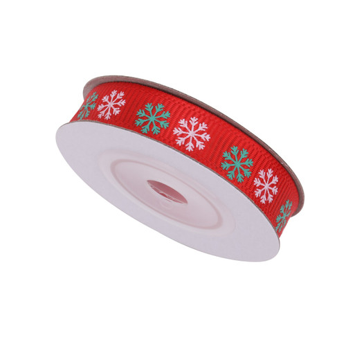 10 mm Snowflakes Printed Grosgrain Ribbon - Red