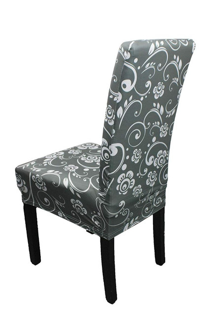 Short Spandex Floral Printed Chair Cover - Grey (Design 8)