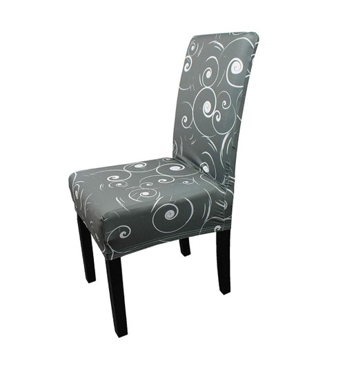 Short Spandex Floral Printed Chair Cover - Grey (Design 9)