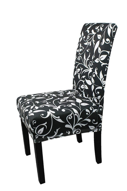 Short Spandex Floral Printed Chair Cover - Black (Design 6)