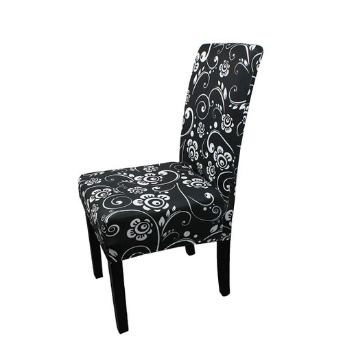 Short Spandex Floral Printed Chair Cover - Black (Design 8)