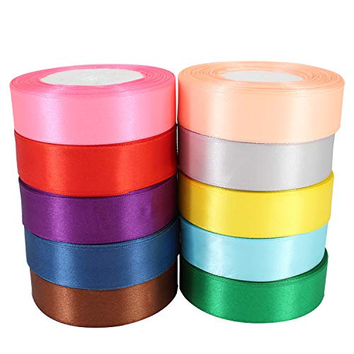 25mm Double Sided Satin Ribbon Bundles, 10 x 25m Rolls - Mixed Colours