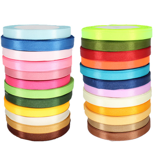 10mm Double Sided Satin Ribbon Bundles, 12 x 25m Rolls - Mixed Colours