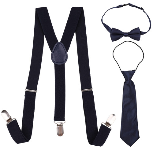 Kids Braces With Bow Tie And Neck Tie - 25mm (85cm) - Navy