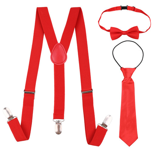 Kids Braces With Bow Tie And Neck Tie - 25mm (85cm) - Red