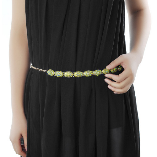 Oval Diamante Belt with Green Rhinestones