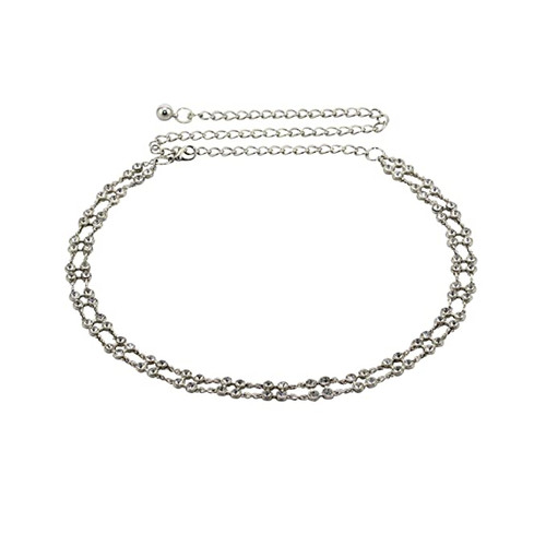 Diamante Beads Chain Belt in 2 Row - Silver