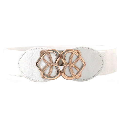 Conjoined Hearts Buckle Belt - White