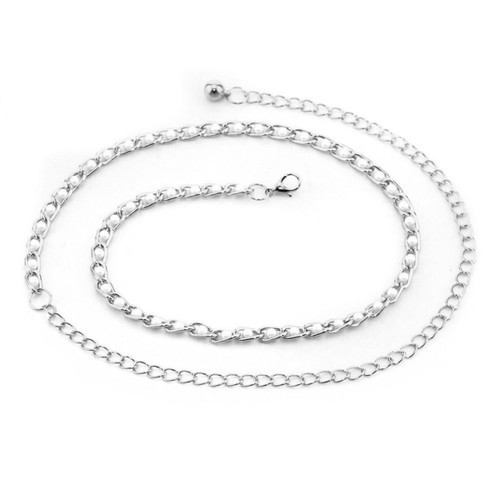 Metal Chain Belt with Pearl Beads - Silver