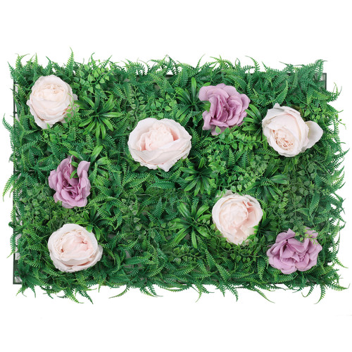 Artificial Flower Panel - Green Grass with Lavender & Titanic  Roses