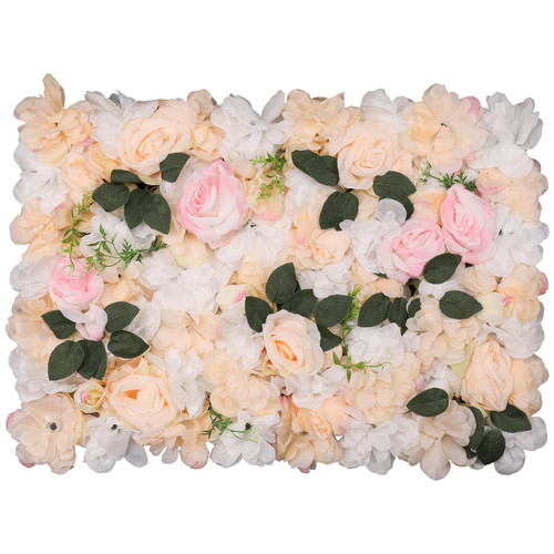 Hydrangea Artificial Flower Wall Panel 60cm x 40cm - Pastella & Poma Roses with Green Leaves