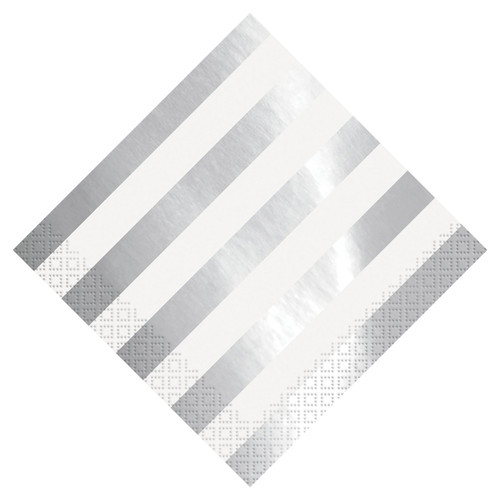 Striped Napkins (Pack of 16) - Silver Foil
