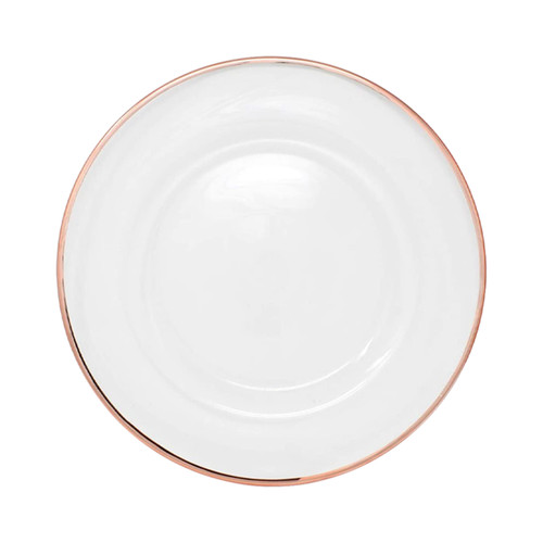 13" Round Charger Plate - Clear with Rose Gold Trim