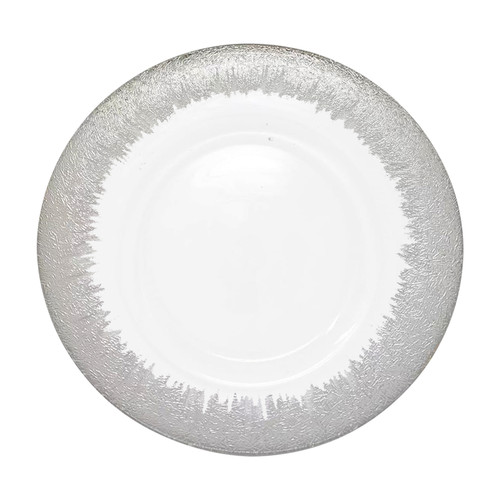 13" Round Charger Plate - Clear with Silver Textured Trim