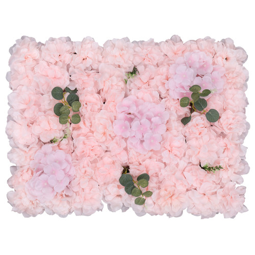 Hydrangea Artificial Flower Wall Panel 60cm x 40cm - Baby Pink with Leaves