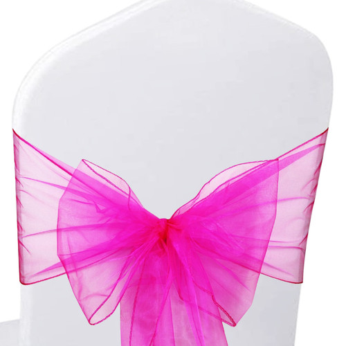 22cm x 280cm Organza Chair Sash - Hot Pink (Pack of 10)