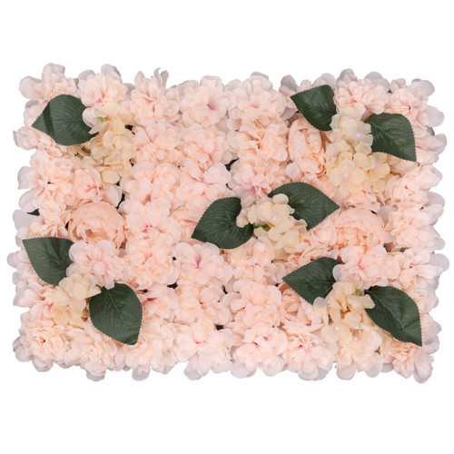 Hydrangea Artificial Flower Wall Panel 60cm x 40cm - Champagne with Leaves