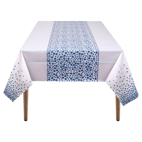 Rectangular Plastic Disposable Tablecloth - White - Sky Blue Polka Dot Print