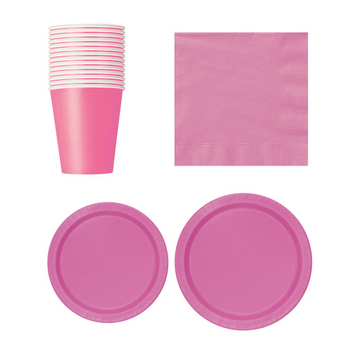 Round Plate Tableware Party Set (Pack of 70) - Hot Pink