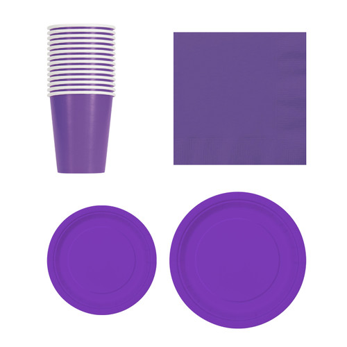 Round Plate Tableware Party Set (Pack of 70) - Neon Purple