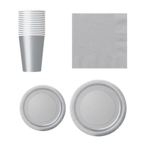 Round Plate Tableware Party Set (Pack of 70) - Silver