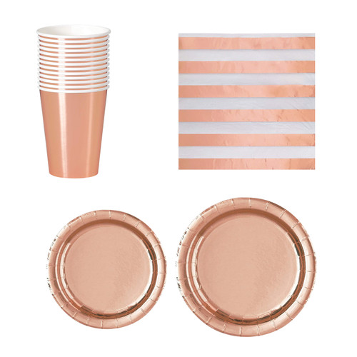 Round Plate Tableware Party Set (Pack of 40) - Rose Gold Foil