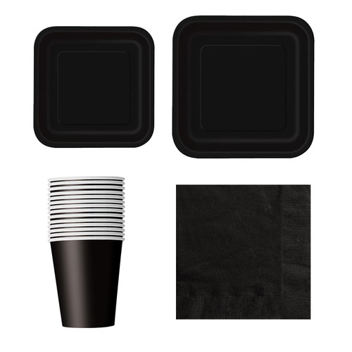 Square Plate Tableware Party Set (Pack of 64) - Midnight Black