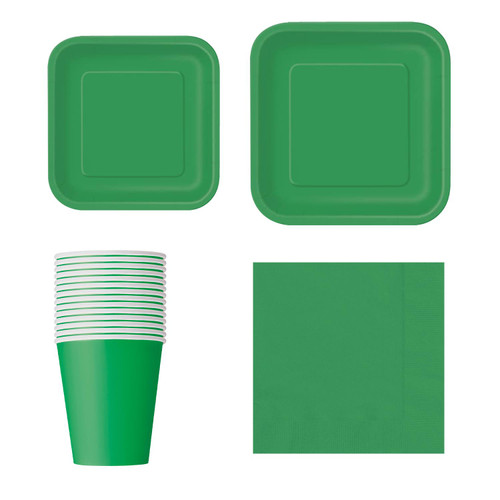 Emerald Green - Square Plate Tableware Party Set (Pack of 64)