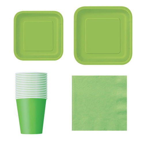 Square Plate Tableware Party Set (Pack of 64) - Lime Green