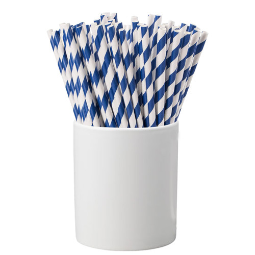 Blue & White Biodegradable Paper Straws