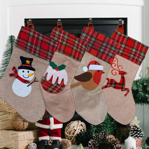 Hessian Burlap Christmas Stocking - Assorted 4 Designs