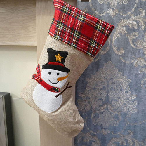 Hessian Burlap Christmas Stocking - Snowman