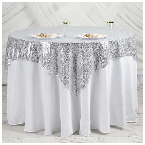 Glitter Sequin Tablecloth Overlay - Silver